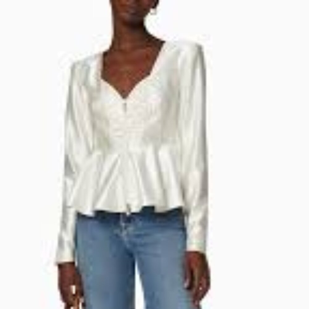 ROTATE BIRGER CHRISTENSEN ANNIE SATIN PEPLUM BLOUSE SIZE 8